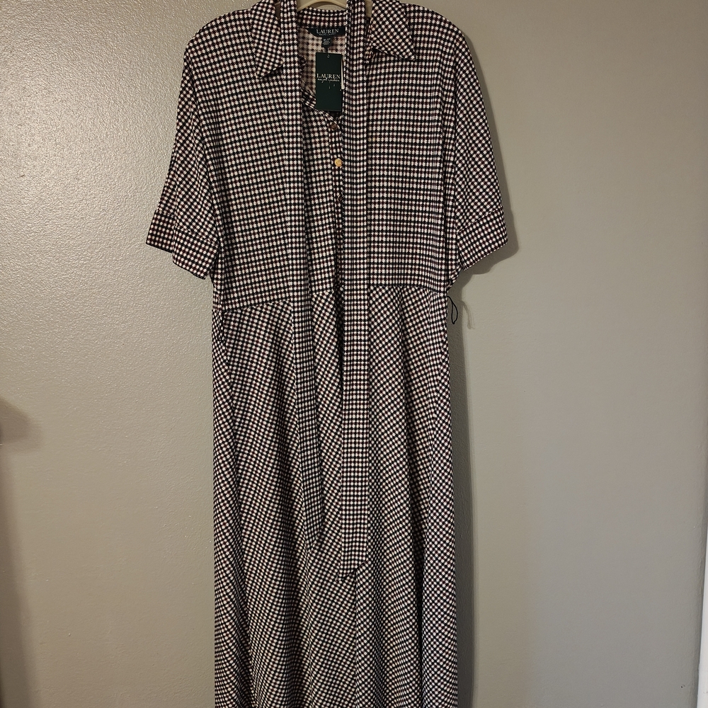 Ralph Lauren Black and White Gingham Button-Front Maxi Dress